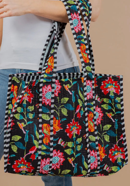 Black Floral Tote Bag