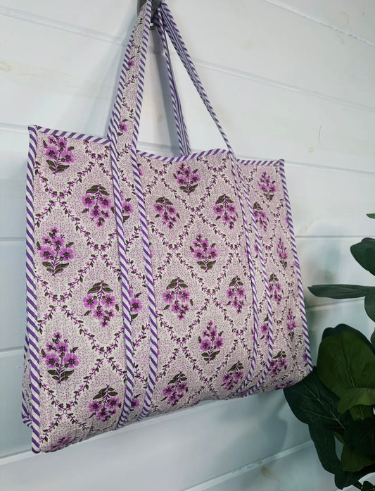 Purple Floral Large Tote Bag